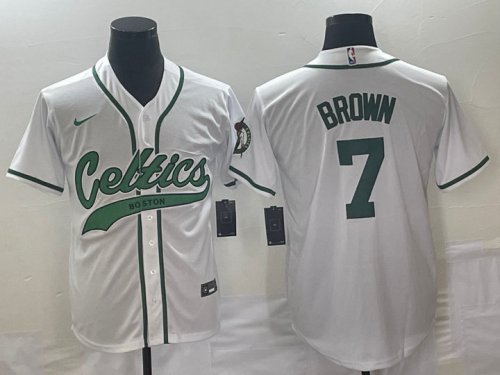 Maillot de Basket #7 Brown Boston Celtics baseball Blanc